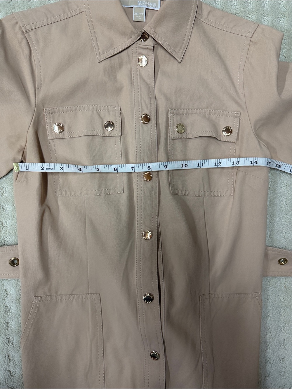 Michael Kors Neutral Beige Belted Shirt Mini Dress - Picture 12 of 13